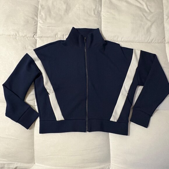 Like New Spanx AirEssentials Full Zip Activewear Track Jacket Navy White Size L - Picture 2 of 10